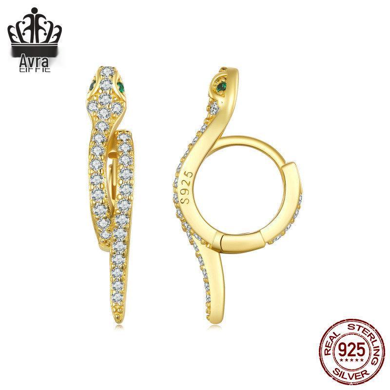 Sterling Silver S925 Snake Earrings with Platinum-Plated Zircon (Model: BSE669)