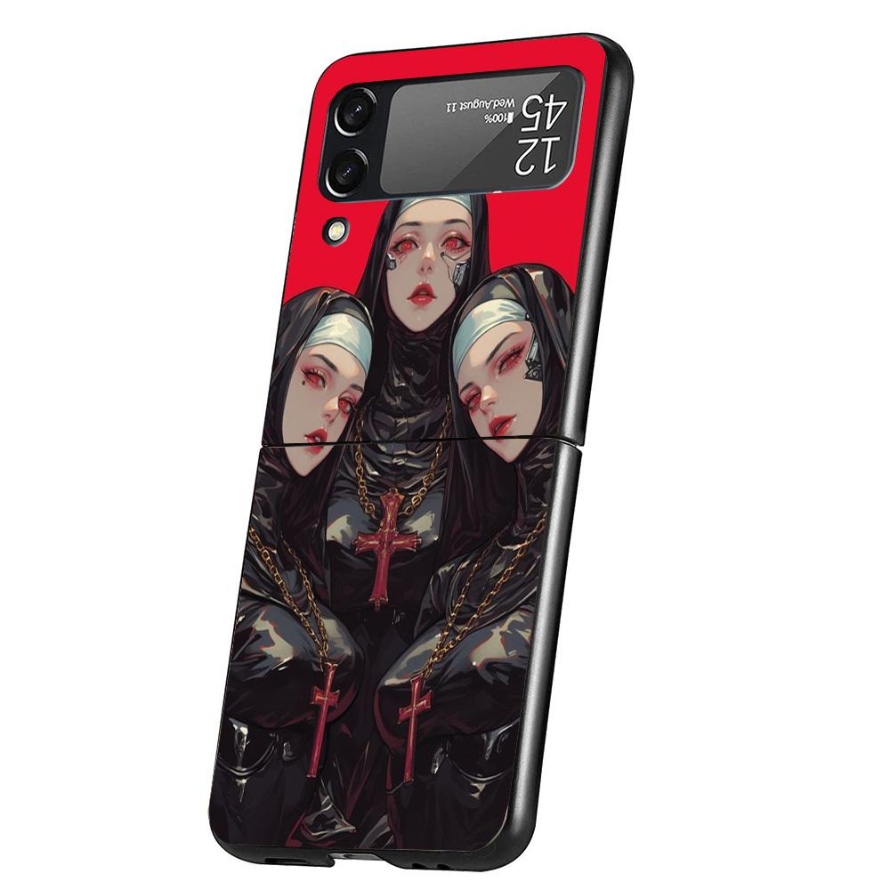 Dark Demon Nun Phone Case For Samsung Galaxy Z Flip 7 6 5 4 3 5G Cover ZFlip7 ZFlip6 ZFlip4 ZFlip5 ZFlip3 Coque Fundas Galaxy Z