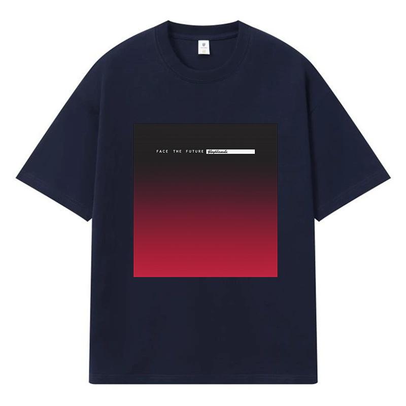 2026 Face The Future Gradient Printed Graphic Y2k Harajuku Streetwear 100% Cotton T Shirt Casual Oversized Summer Men T-shirt