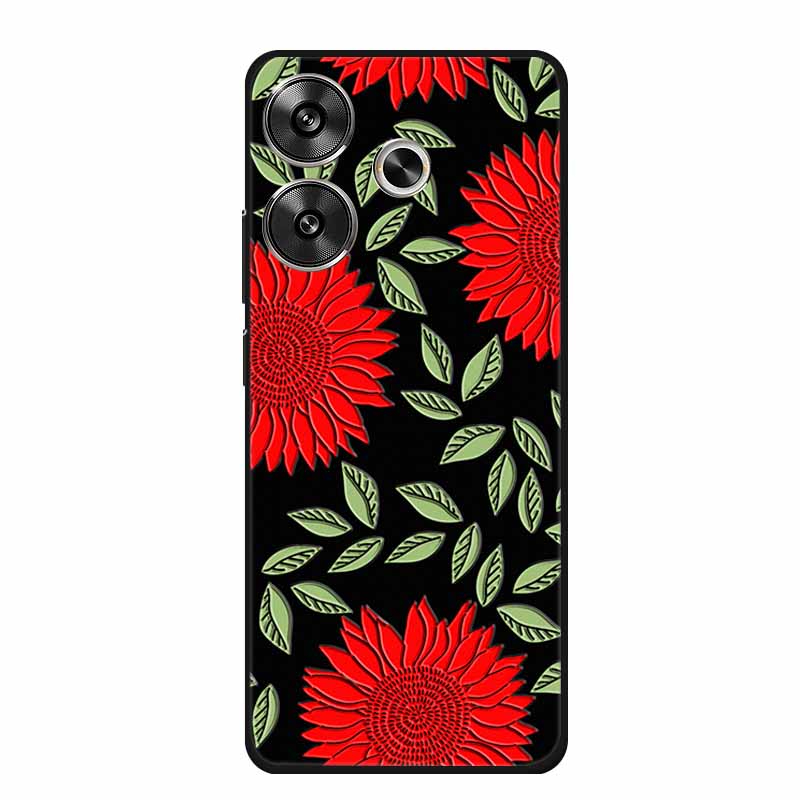 3D Embossed Case For Xiaomi Poco M6 4G Phone Case M 6 Plus Flowers Silicone Soft Coque For Xiaomi Redmi 13 13x Back Cover Case