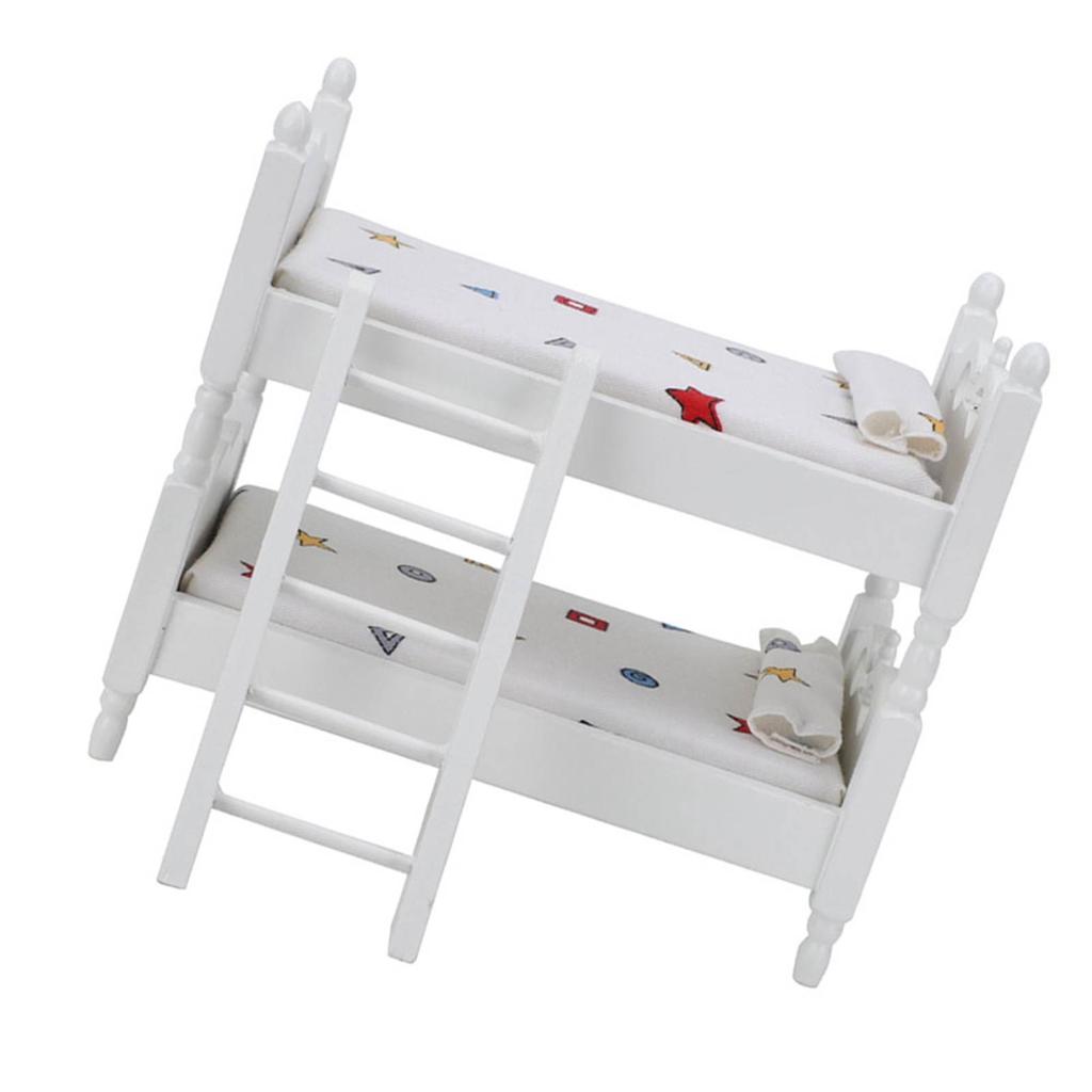 1:12 Bed Ature Simulated Wooden Bunk Bed Furniture Model Toy Accessory