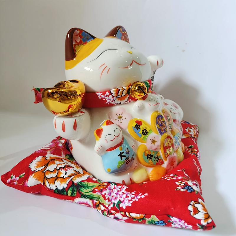 7.5 Inch Ceramic Beckoning Cat Maneki Neko Ornament Feng Shui Decoration Fortune Cat Swing Lucky Cat