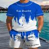 2-piece Set of New Casual Los Angeles Letter Print Men's Short-sleeved + Shorts, Breathable and Soft Summer Suit