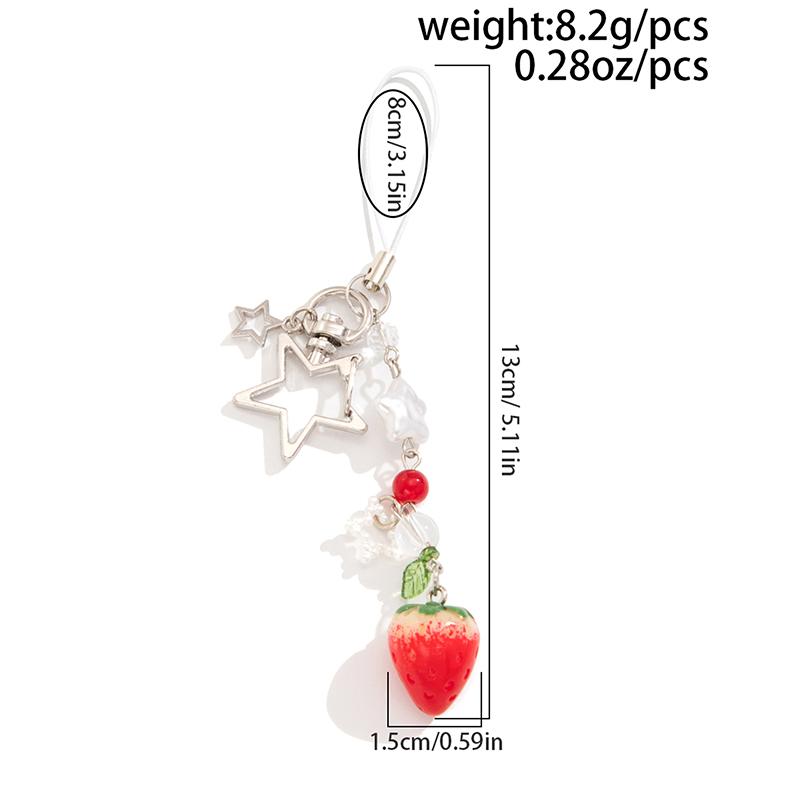 Y2K Sweet Strawberry Keychain Tassel Phone Strap Keyring Key Holder Girly Bag Hanging Decoration Key Accessories