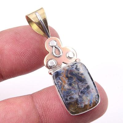 Natural Pietersite Gemstone 925 Solid Sterling Silver TwoTone Pendant 1.50" g0P92