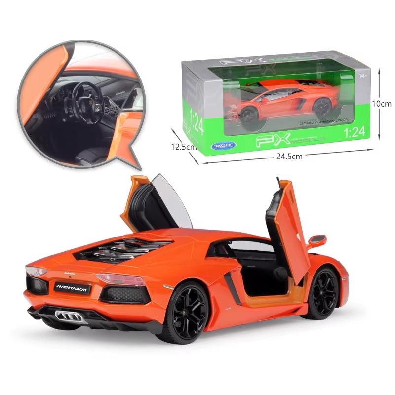 WELLY Diecast 1/24 Model Car Lamborghini Aventador LP700-4 Race Car Sports Car Metal Alloy Toy Car for Children Gift Collection