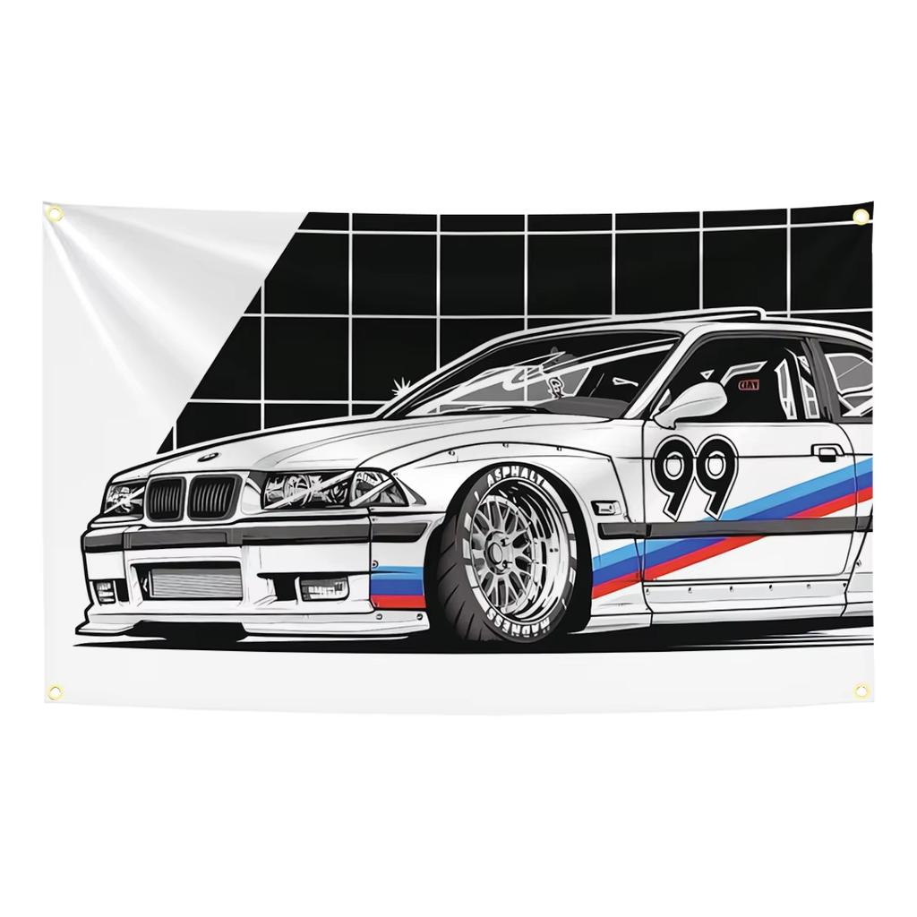 Funny Cool Car Racing Flag Funny Meme Banner Abstract Cartoon Art Design Tapestry Color Wall Hanging Flag For Bedroom