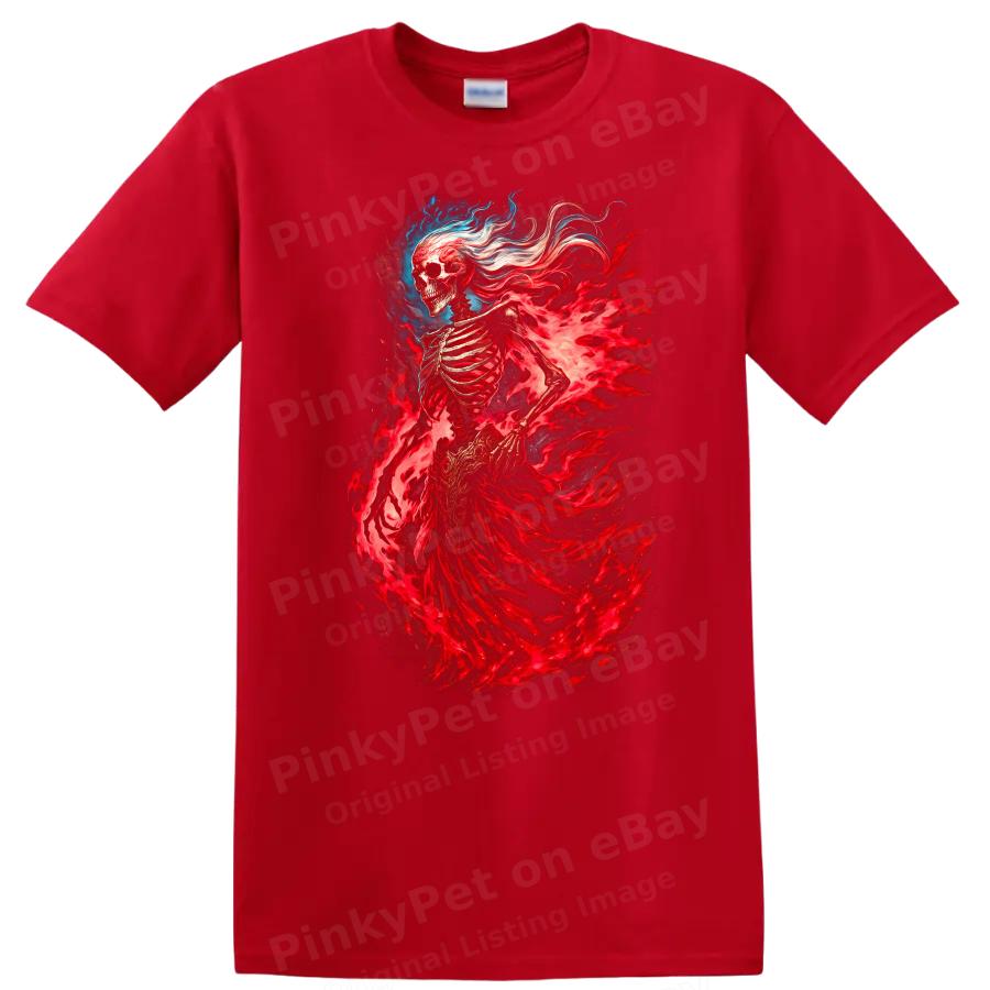 Skeleton Fire Spirit Fantasy T Shirt Graphic Art Halloween Tee