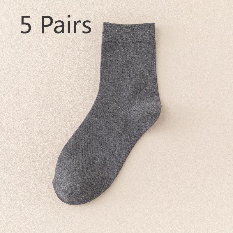 

5 пар весенних и летних тонких носков длиной до середины икры для бизнеса и отдыха с мужскими носками, простые дышащие хлопковые носки с защитой от запаха пота, однотонные 5 pairs темно-серого