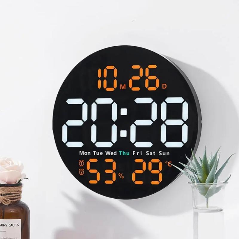 LED Wall Clock With Remote Control Auto Dimming 10 Level Brightness Digital Alarm Clock For Home Farmhouse Office