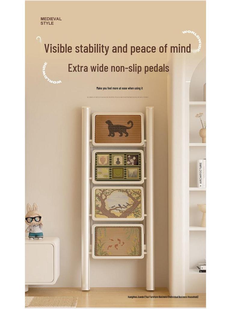 Multi-Functional Chinese-Style Folding A-Frame Ladder with Retro Flower Stand