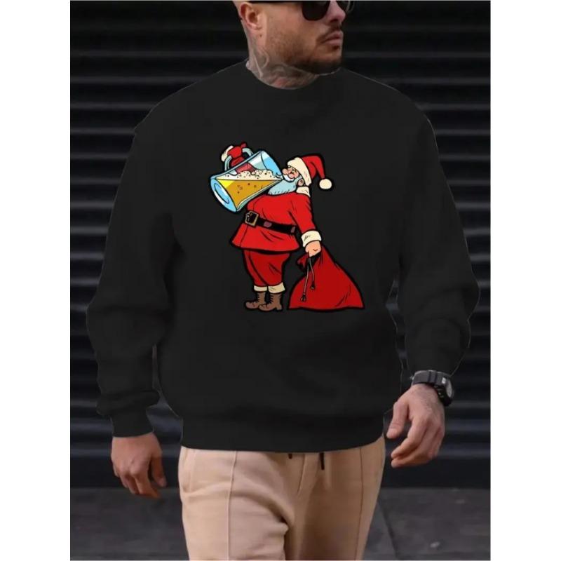 Men's Christmas Hip-Hop Cartoon Print Crew Neck Sweatshirt, Soft Comfortable For Home Outings And Parties.