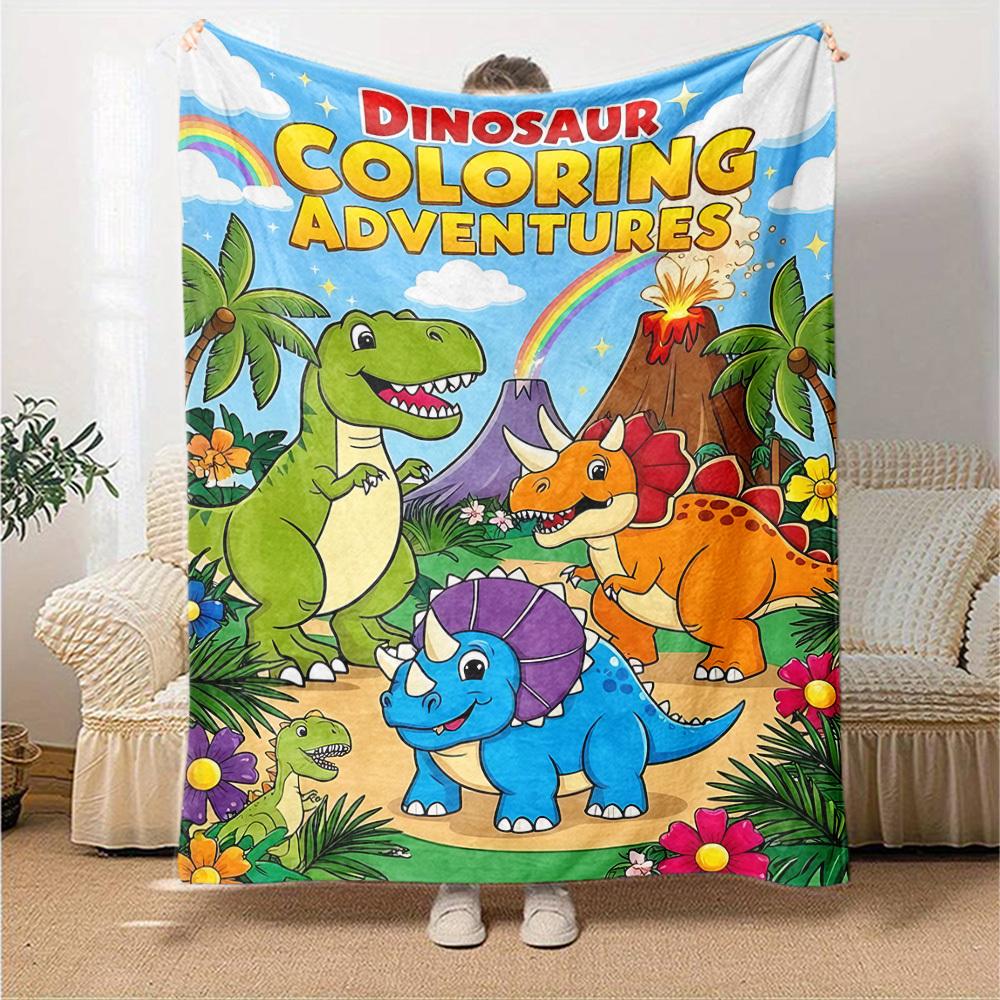 1pc Dinosaur Coloring Adventures Blanket Lightweight Flannel Throw for Sofa Bed Travel Camping Livingroom Office Couch Chair