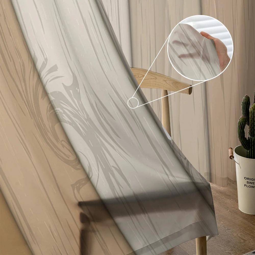 Vintage Khaki Brown Gradual Wood Grain Sheer Curtains for Living Room Decoration Window Curtain Kitchen Tulle Voile Drapes