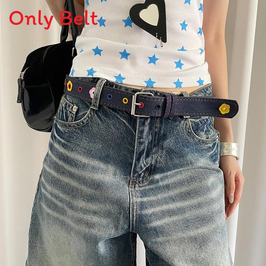 

Pu Fabric Floral Pattern Waist Belt For Women With Antique Metal Buckle For Casual Dresses NavyBlue