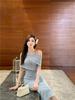 French temperament celebrity high-end slanted shoulder dress Royal sister light and mature style waist slim-fitting hip-wrapped banquet dress