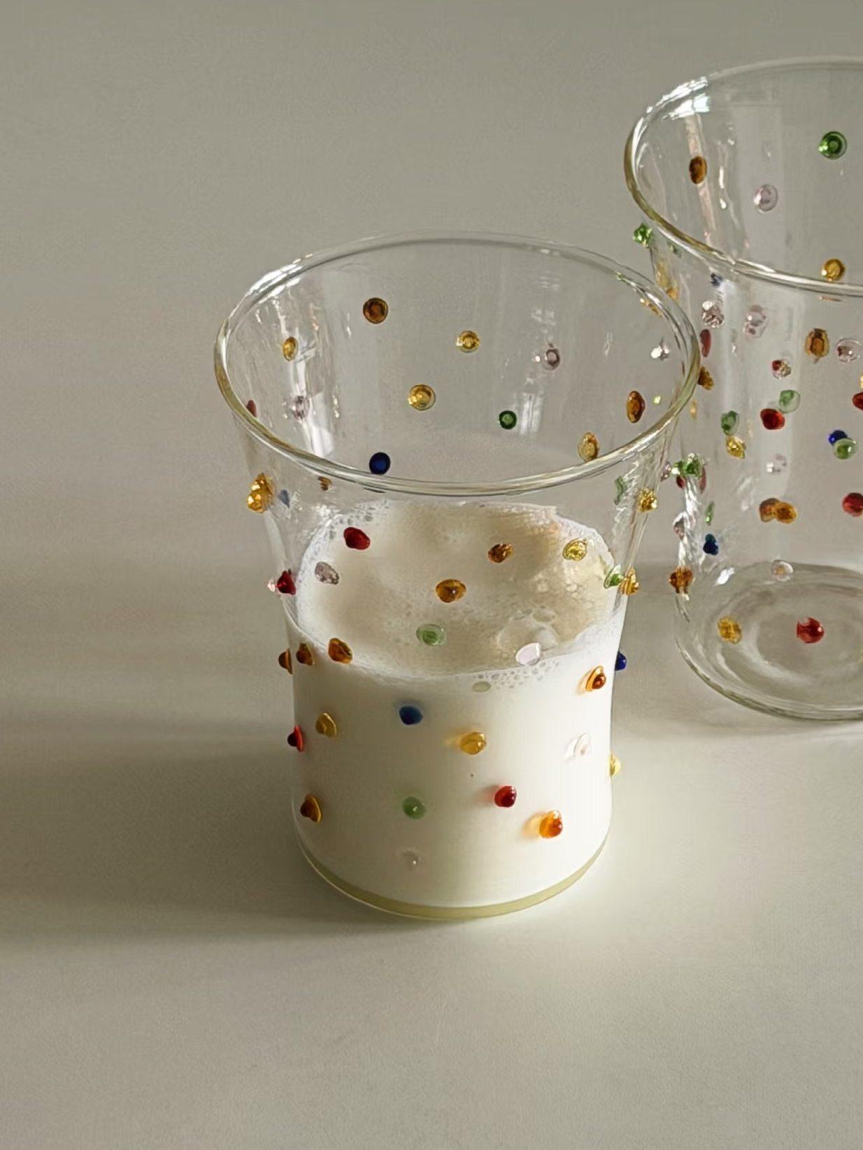 Handmade Colorful Candy Dot Glass Cup Coffee Milk Juice Glass Cup Borosilicate Glass Cup | Heat-Resistant Glass 301-400ml