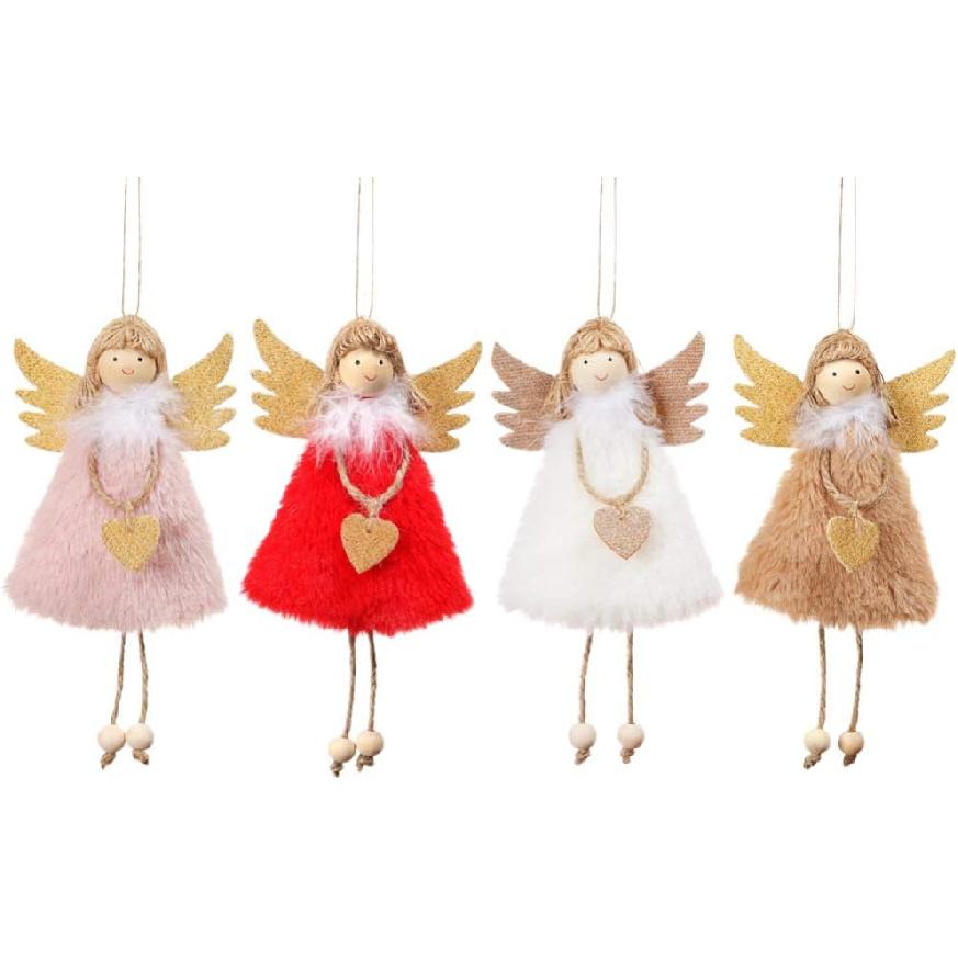 Toyvian 4PCS Christmas Ornaments Hanging Doll Adorable Plush Angel Shape Doll Adornment Christmas Tree Decoration Gift Toy for Xmas Party