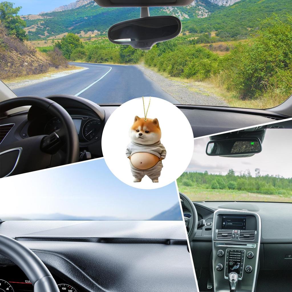 Car Rear View Mirror Decoration, 2 Keychain, 2D Acrylic, Ball Chain, Belly Stomach, Stuffed