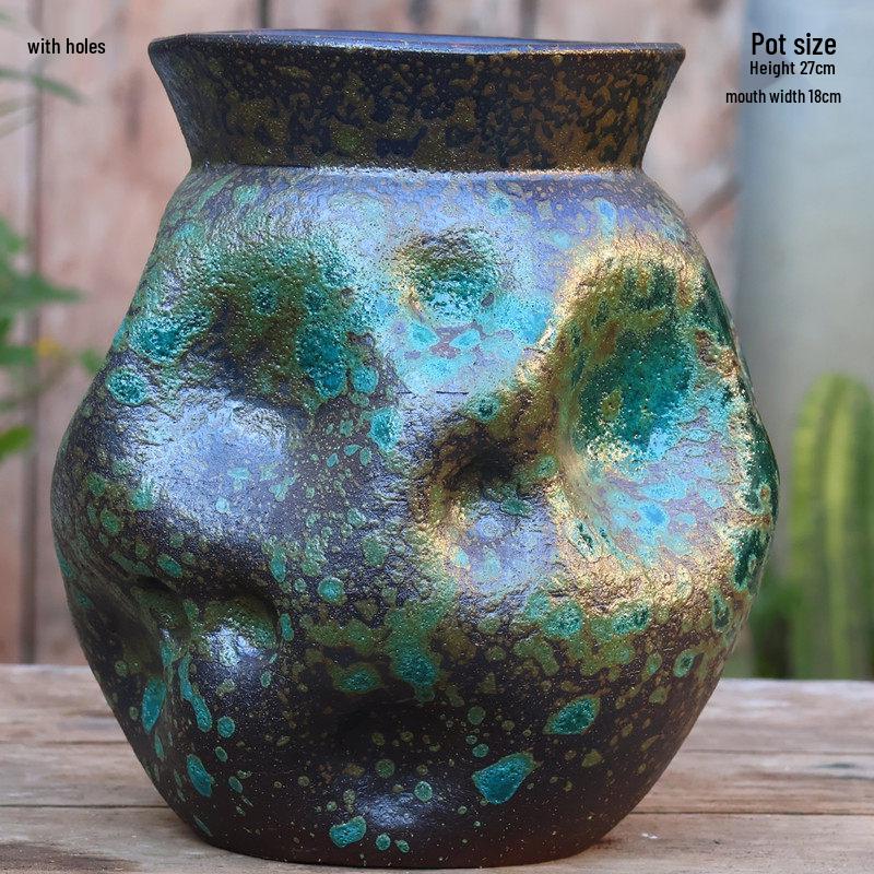 Large Retro Handmade Ceramic Planter for Succulents and Bougainvillea - Aged Coarse Pottery for Hotel and B&B Decor.