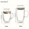 KEMORELA Dubbelwandige Glazen Koffiemok 350/450ML met Bamboe Deksel Heldere Mok met Handvatten voor Warme Dranken zoals Cappuccino