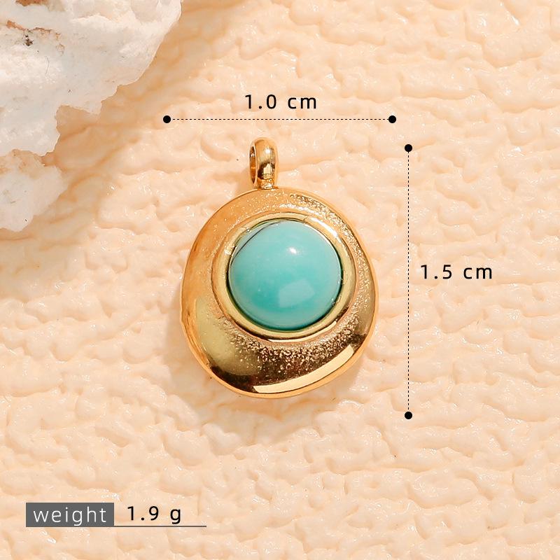 European Retro Turquoise Geometric Oval Pendant - Stainless & Titanium Steel Jewelry for Women
