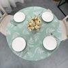 Elastiskt bordsöverdrag Nordic Style Lövtryck rund form med flanellunderlag Anti-halk Lättskött Vattentätt bordsskydd Banketter Fest