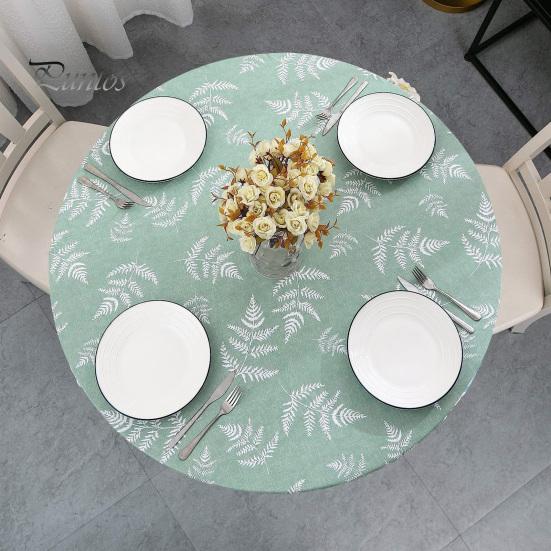 Elastiskt bordsöverdrag Nordic Style Lövtryck rund form med flanellunderlag Anti-halk Lättskött Vattentätt bordsskydd Banketter Fest