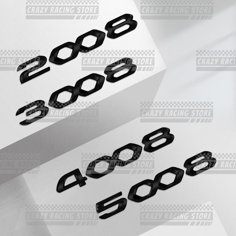 VZQR9 Autoaufkleber für Peugeot 208 308 408 508 2008 3008 4008 5008 Glänzend Schwarz Heckklappen-Emblem Metall 3D-Aufkleber Karosserie-Aufkleber Dekor