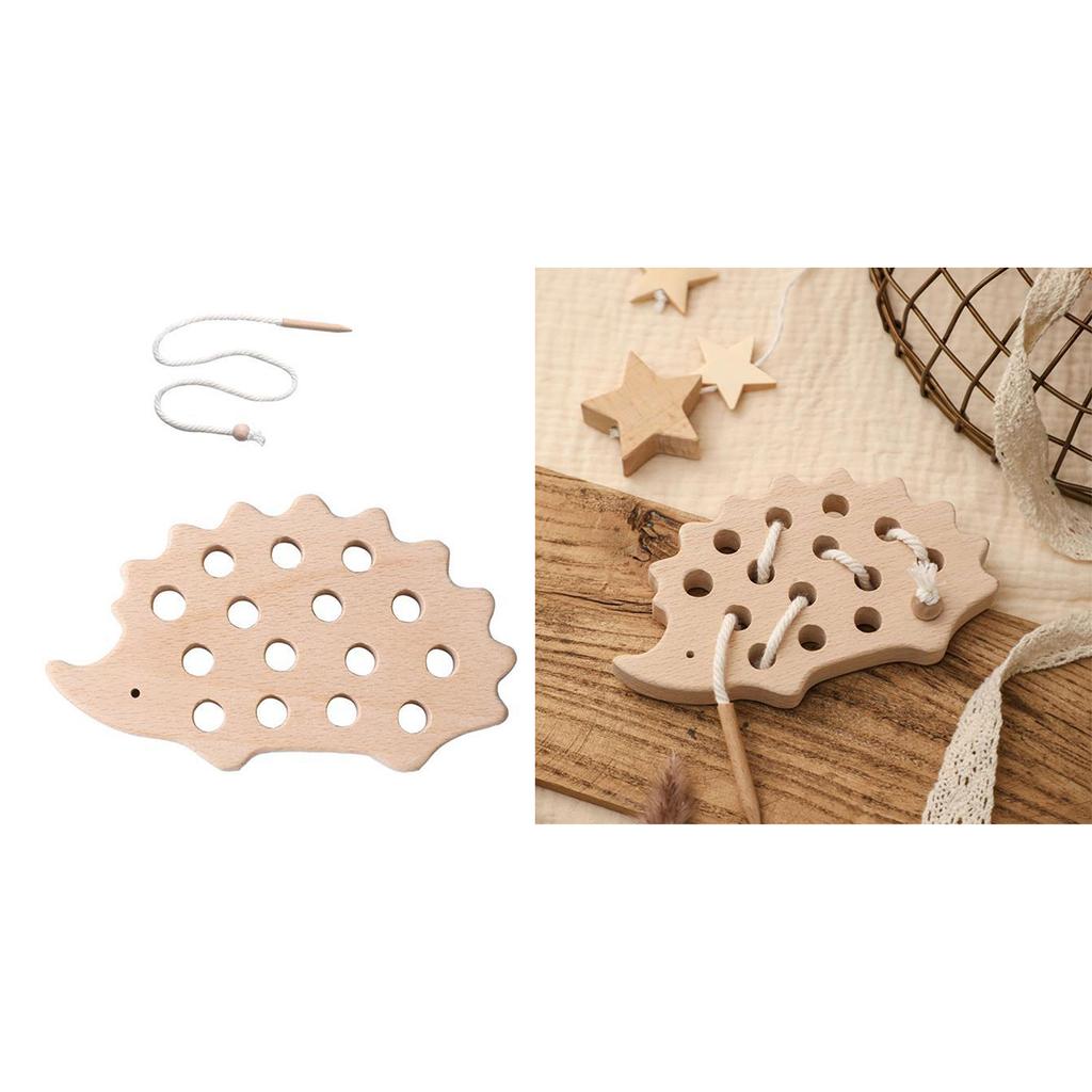 Wooden Hedgehog Threading Board Educational Toy for Kids Hand Eye Coordination Fine Motor Skills Puzzle Toy