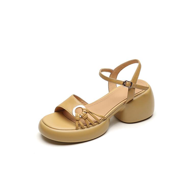 Fashion 2025 Summer Sandals Fashion Light Luxury Sandals Round Toe Chunky Heels Sandals for Women Handmade Women Sandals Platform Shoes