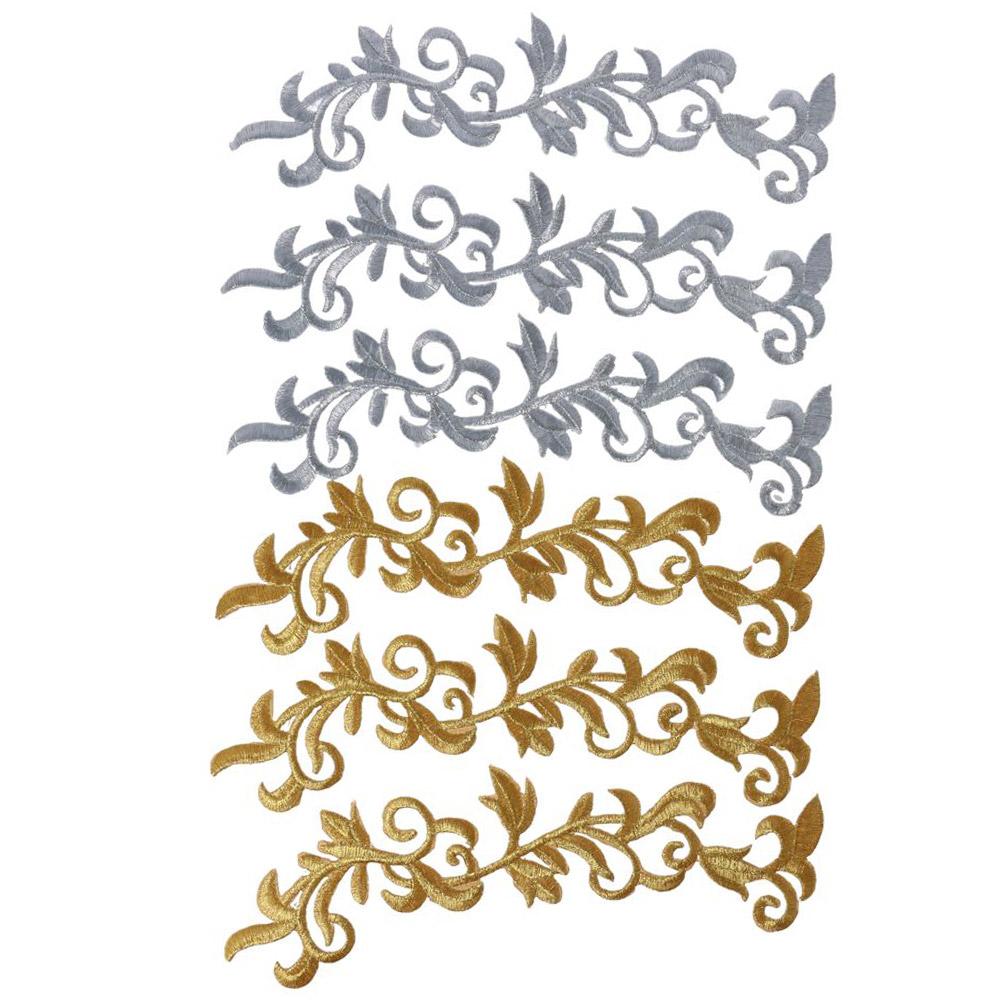 

6pcs Lace Flower Embroidered Iron on Patch Polyester 22*7cm Lace Flower Embroidered Patches Sliver Gold