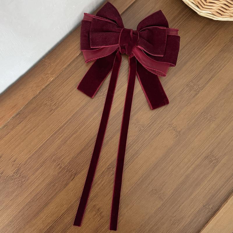 Autumn Winter Red Velvet Bow Ribbon Hair Clip For Women Fashion Retro Ponytail Back Of The Head Bow Hairpin Hair Accessories