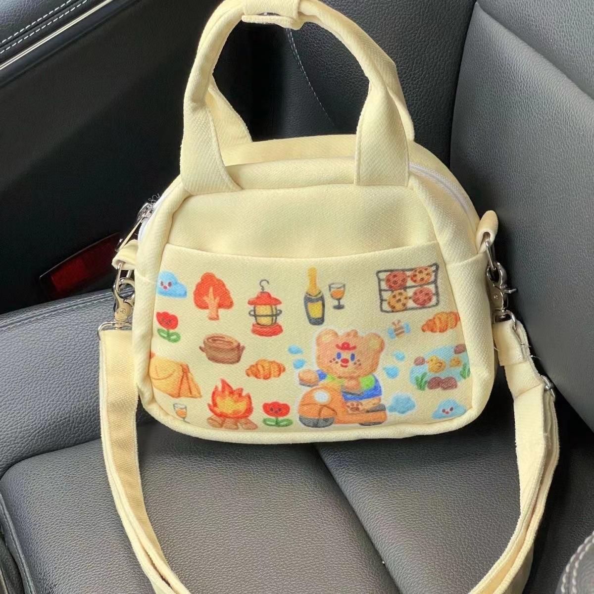 2025 new canvas bag cartoon small fresh cartoon cute cream cheese student portable shopping messenger bag tide