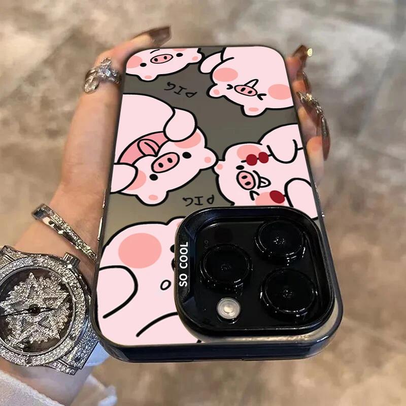 Cartoon Pig Electroplate Silver IMD Phone Case For  Mi 14 13 12 12T 13T Pro 11 Lite 5G Poco F5 X5 X6 M6 Pro 4G Back Cover