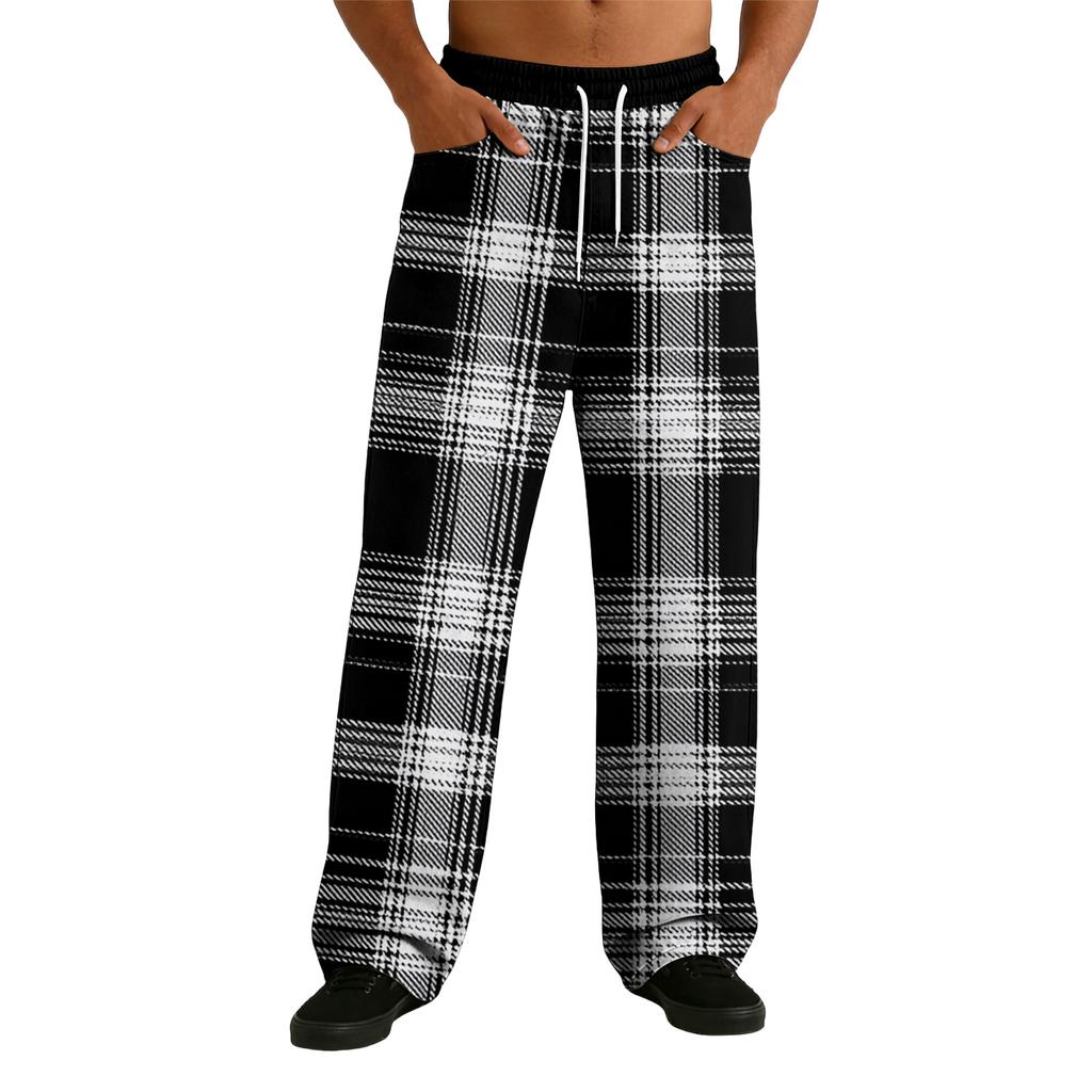 Men's Casual Stretch Waist Drawstring Straight-Leg Pants
