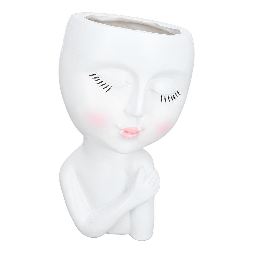 Face Flower Pot Eyes Closing Girl High Density Resin Drainage Hole Multi Purpose Head Planter Pot for Office Garden