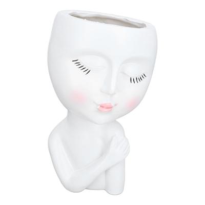 Face Flower Pot Eyes Closing Girl High Density Resin Drainage Hole Multi Purpose Head Planter Pot for Office Garden