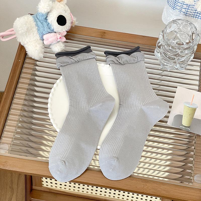 

Женские весенне-летние модные новые носки-трубы из хлопка с двойной подкруткой в балетном стиле, не скатывающиеся 1 pair светло-серый