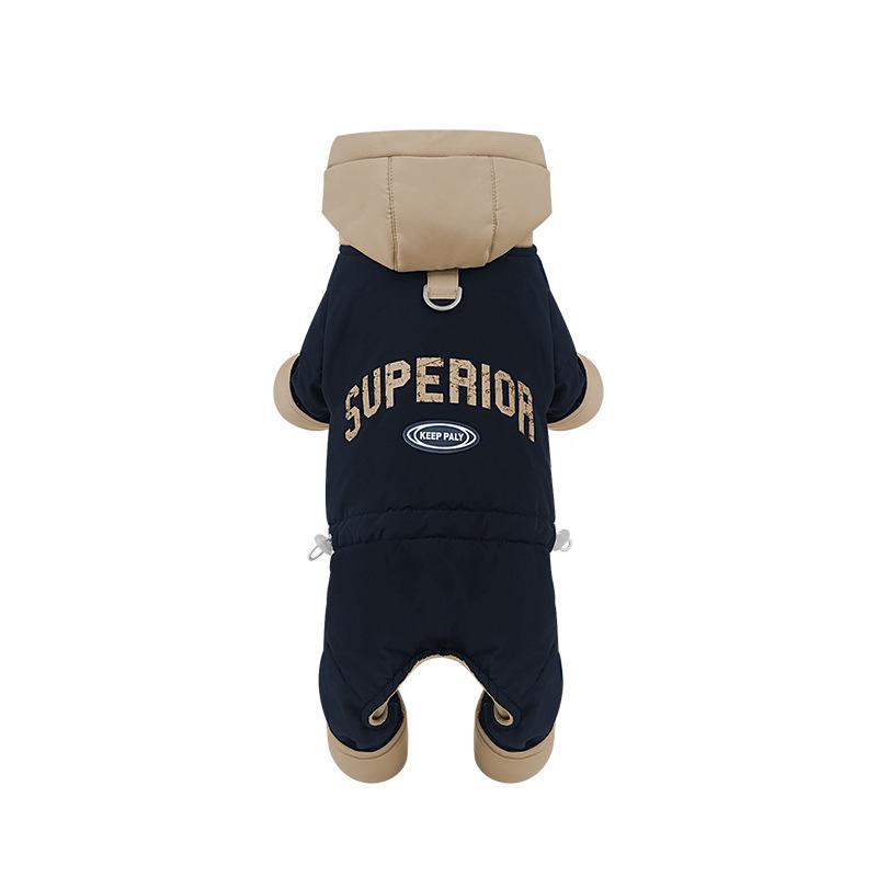 Dog Clothes Autumn and Winter Color Matching American Retro Hooded Jacket Teddy Schnauzer Warm Wind-resistant Four-legged Cotton Coat