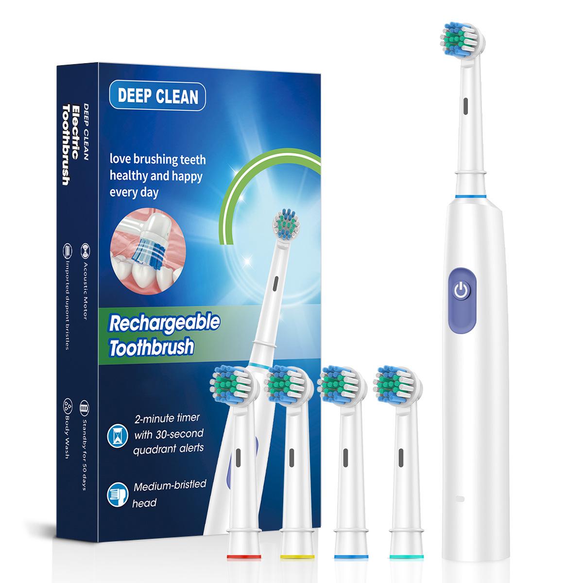 

Rotating Round Head Electric Toothbrush for Adults 4 brush heads белый