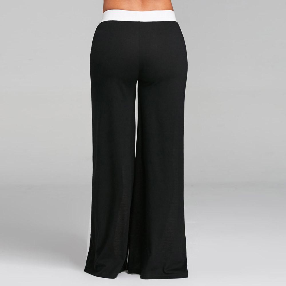 Women Patchwork Bell Bottoms Flare Trousers Mid Waisted Wide Leg Yoga Pants