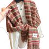 British Versatile Wool Blended Plaid Scarf for Women in Winter Red and Green Striped Outer Shawl High End Warm Scarf