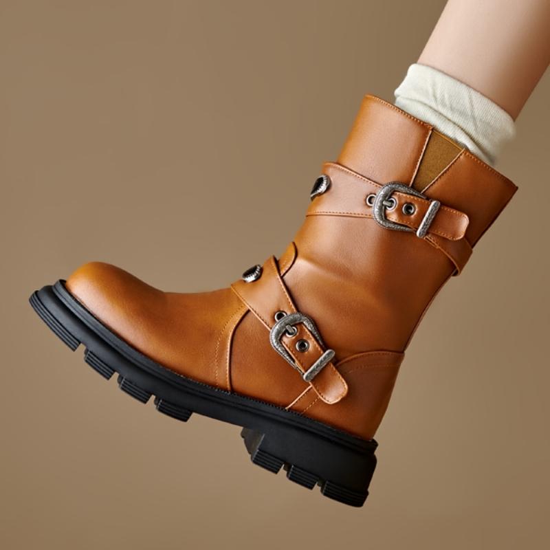 Schwarze Damen Stiefeletten Gummi Niedriger Absatz Motorradstiefel Braun Herbst Winter Schuhwerk Schuh Unisex Große Größe Wasserdicht