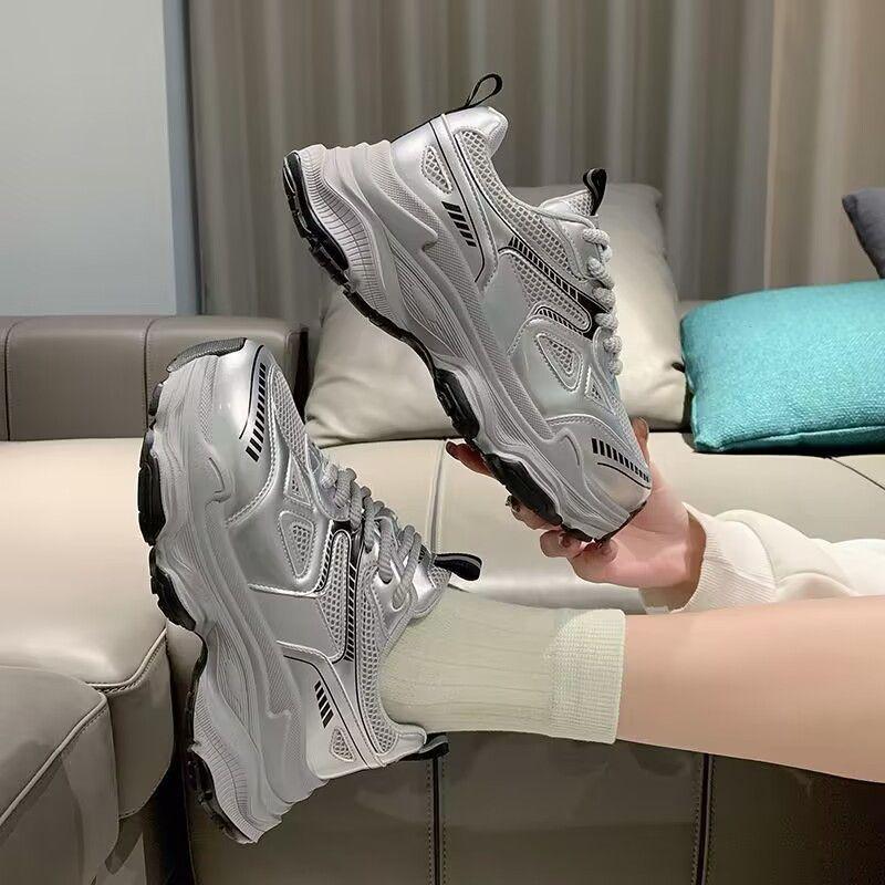 New summer and autumn dad shoes women's 2025 thick-soled heightening small mesh versatile sports casual lightweight women's shoes