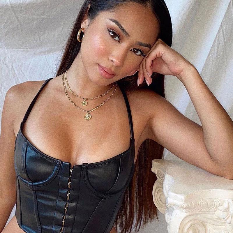 Women's Sexy Slim U-Neck Leather Buttoned Chest Cup Vest - Autumn/Winter
