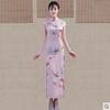 Elegant Long Cheongsam Dress Women Vintage-Inspired Modern Qipao Slim Fit Daily Wear With Side Slit