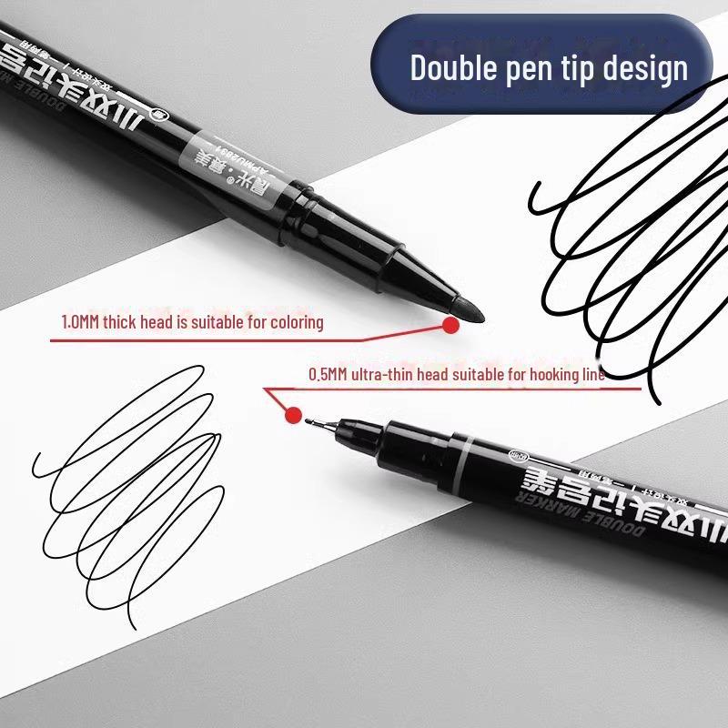 Dual-Ended Black Hook Pen: Children's Waterproof, Non-Fading Water-Based Art Marker