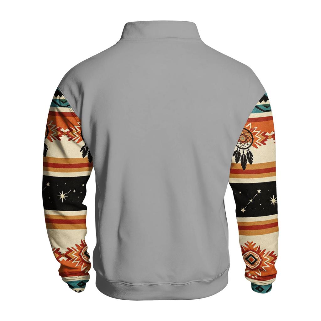 Men's Print Hoodie, Western Long Sleeve Pullover Sweatshirt with Pattern
