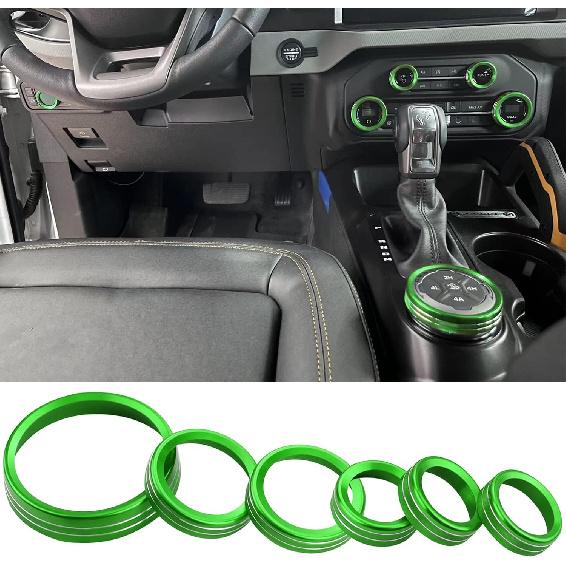 for -2025 Ford Bronco AC Knob Cover Accessories Center Console Switch Volume Temp Control Button Ring Trim-Red 6Pcs (Not fit Bronco Sport)